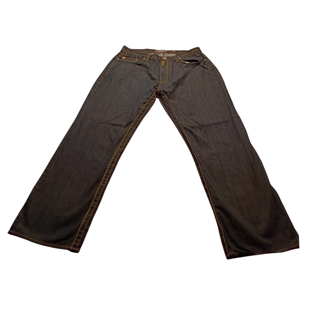 Akademiks Denim Jeans Men's Lot 009 True Fit Contrast Stitch Size 36 Dark Wash